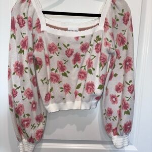 Floral crop Sweater with Pink Roses